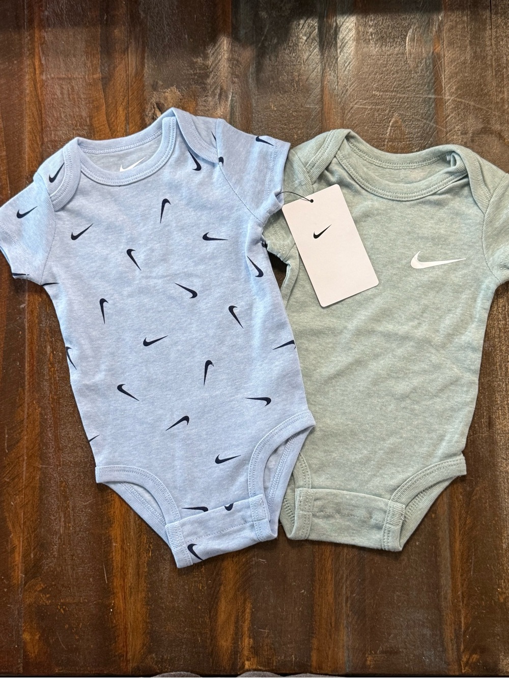 Nike Baby Essentials Set of 2 Bodysuits Heather Green Sz 3M & Pale Blue Sz 6M